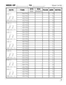 First page of the free Blood Pressure Log Book sample
